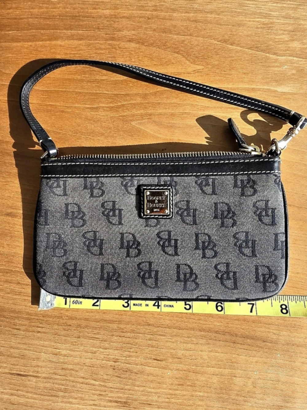 Dooney & Bourke Signature DB Monogram Nylon Wristlet Pouch Black & Gray
